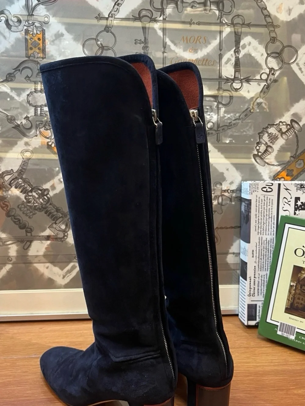 Loro Piana Navy Suede Over-the-Knee Boots